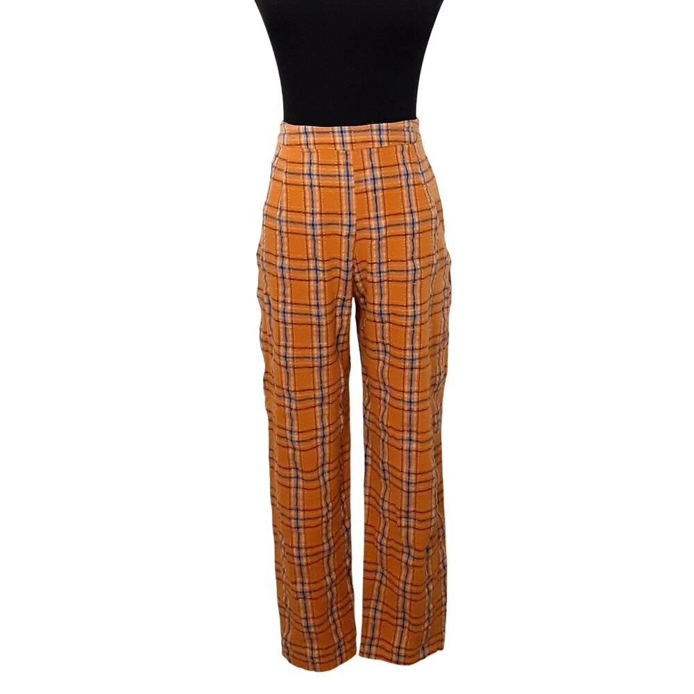 Vintage 70s Inspired Plaid Trousers Orange Womens S/M Academia - Picture 2 of 12